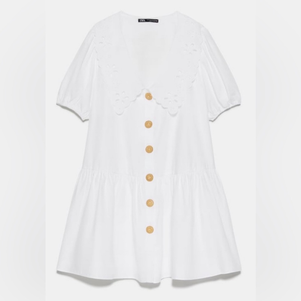 Zara White Mini Poplin Cotton Dress